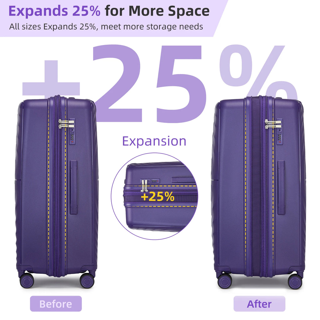 Larvender 4-Piece Luggage Set – 20 Inch (54 cm) Expandable Suitcase with 360° Spinner Wheels