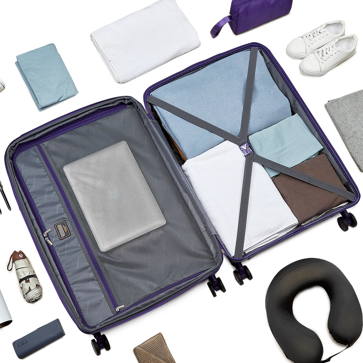 Larvender 4-Piece Luggage Set – 20 Inch (54 cm) Expandable Suitcase with 360° Spinner Wheels