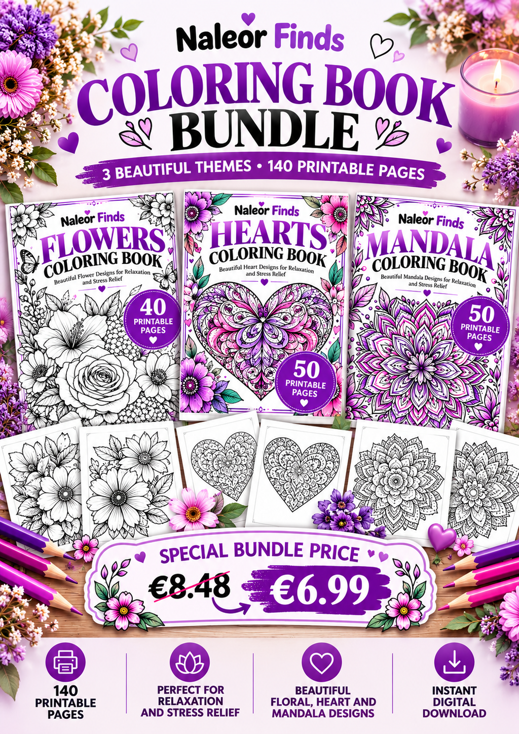 Relax & Color Bundle – 140 Printable Coloring Pages